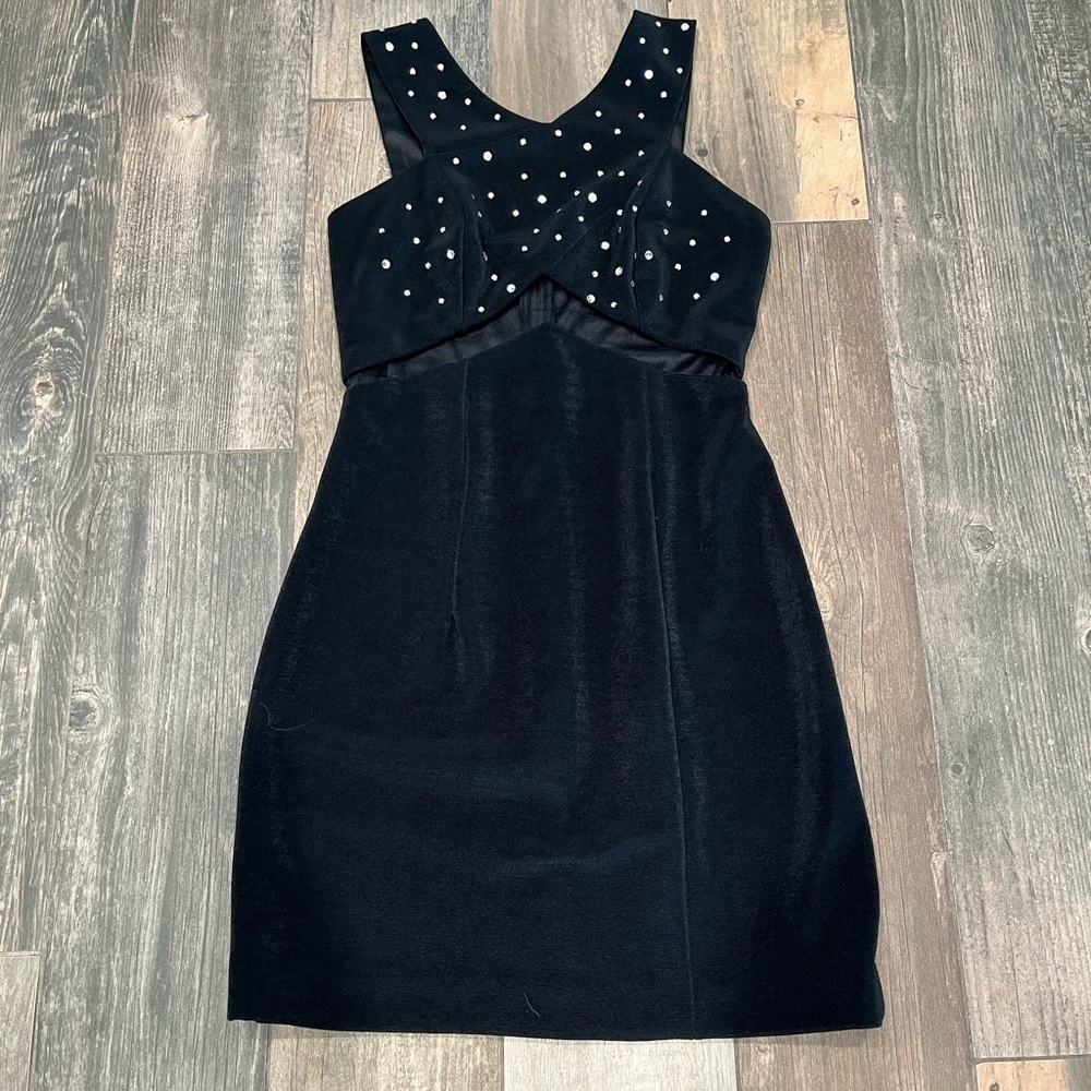 Vintage Y2K Dave & Johnny Black Body Con Gown with Rhinestones Sz 3/4